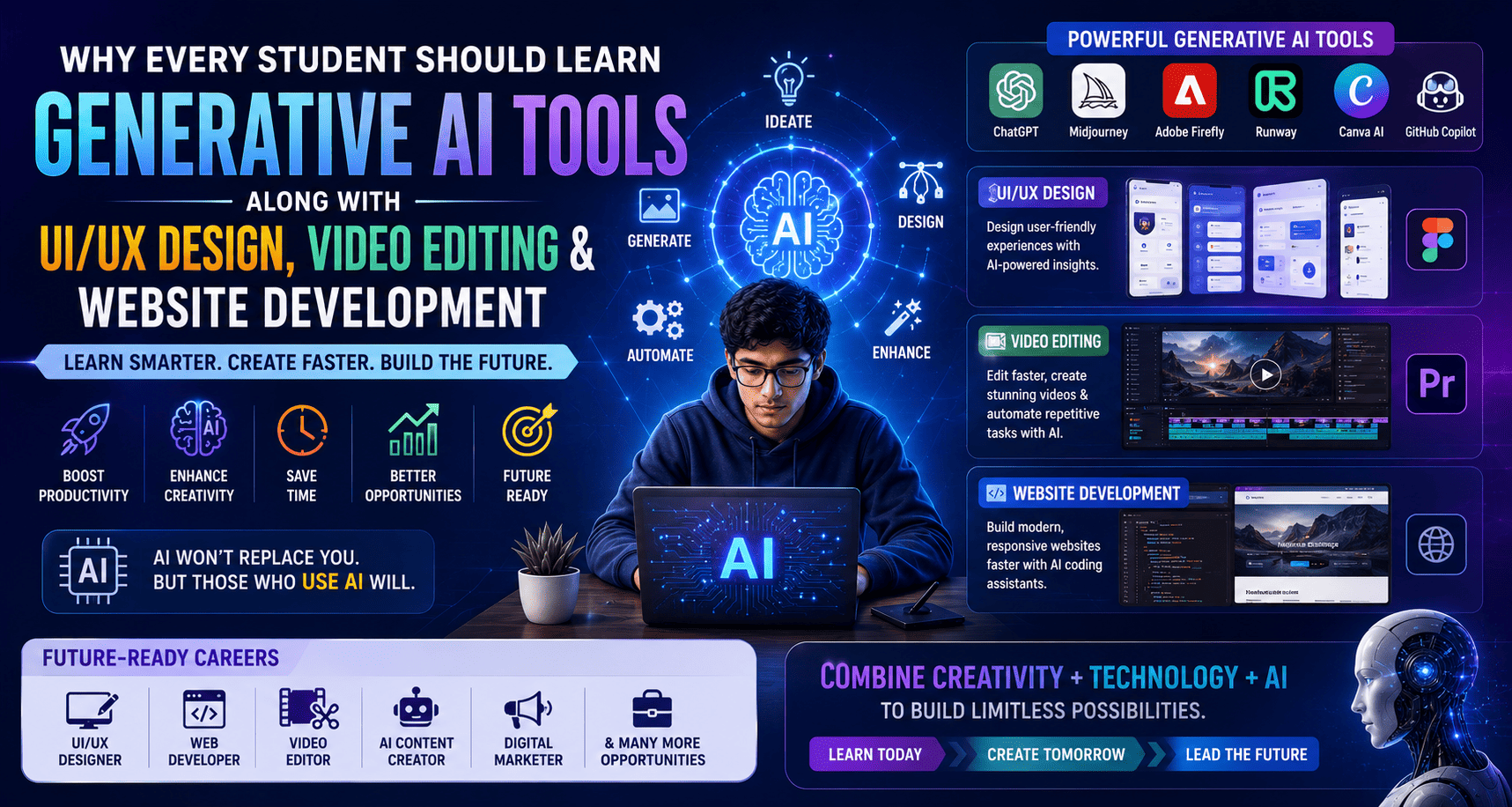 Why Every Student Should Learn Generative AI with UI/UX Design, Video Editing & Website Development
