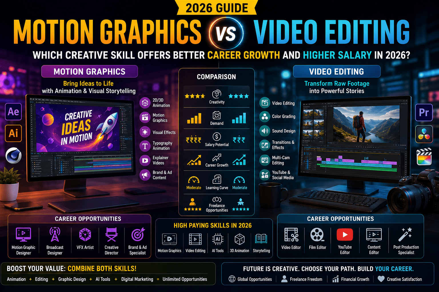 Motion Graphics vs Video Editing: Which Creative Skill Offers Better Career Growth and Higher Salary in 2026?
